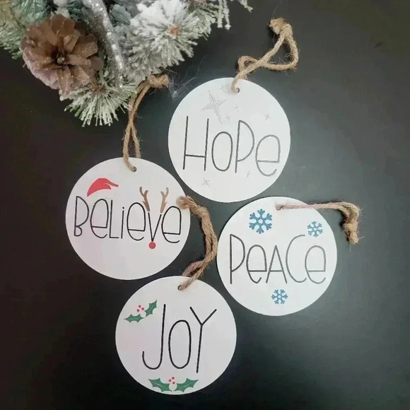 4" Round Wood Christmas Ornaments (Set of 4) - Picture 1 of 2